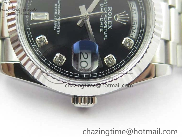 0415 TopPick Day-Date 36 SS 128239 Bp Maker Best Edition Black Dial Crystral Markers on President Bracelet 3149